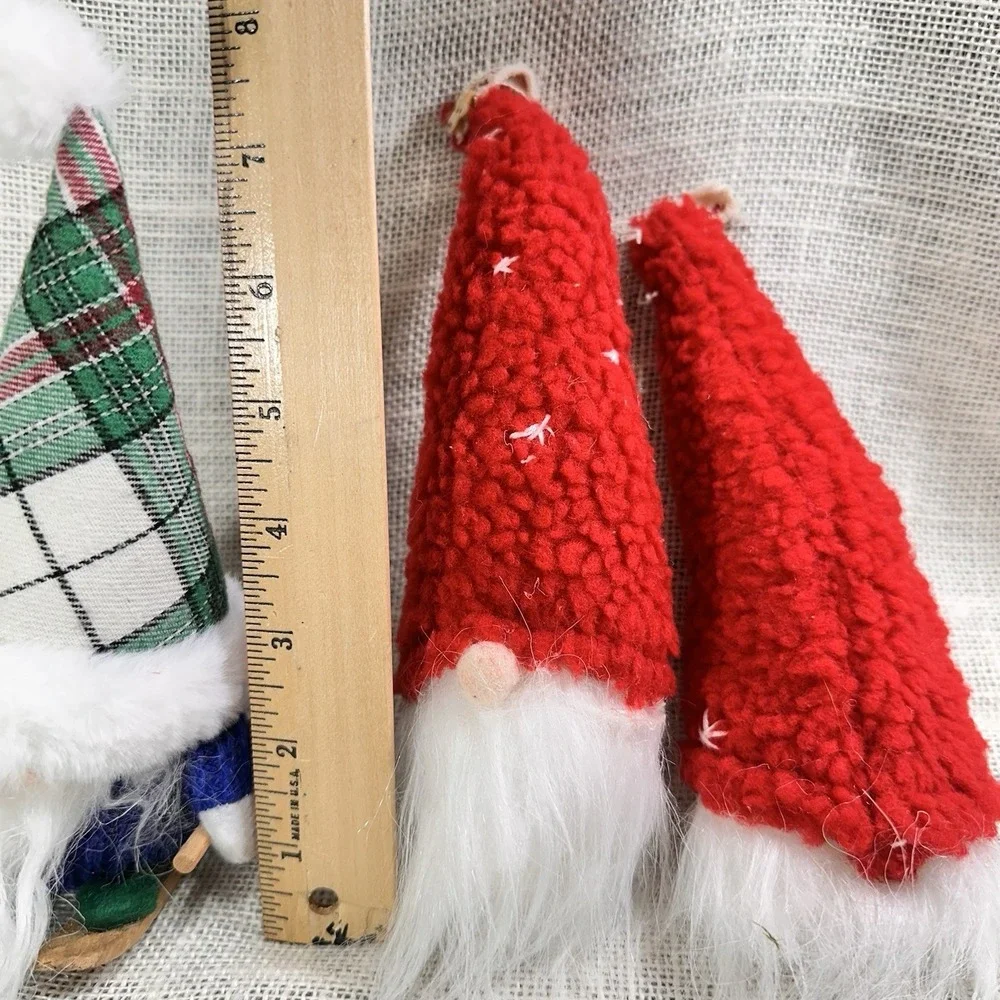 Christmas Gnome Ornaments Lot Nordic‎ Plush Red Hat & Wood Skier Gnome Decor